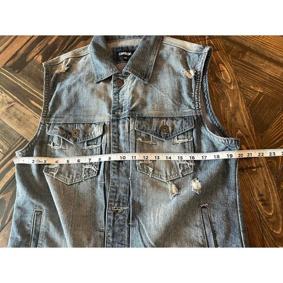 Carbon Women Large Blue Distressed Denim Vest Sleeveless Y2K Grunge Biker Summer - Picture 4 of 8
